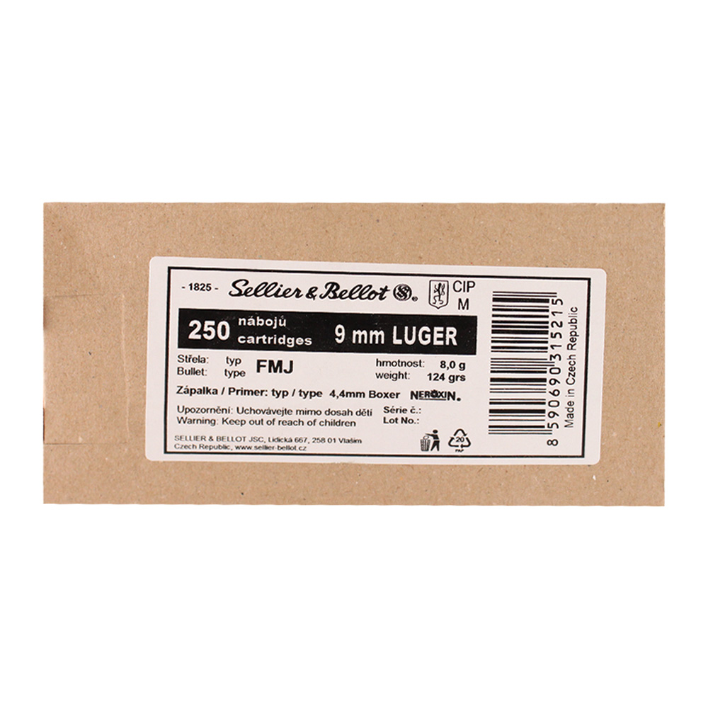 Sellier & Bellot 9 mm Luger Schütt FMJ 8,0g/124grs.