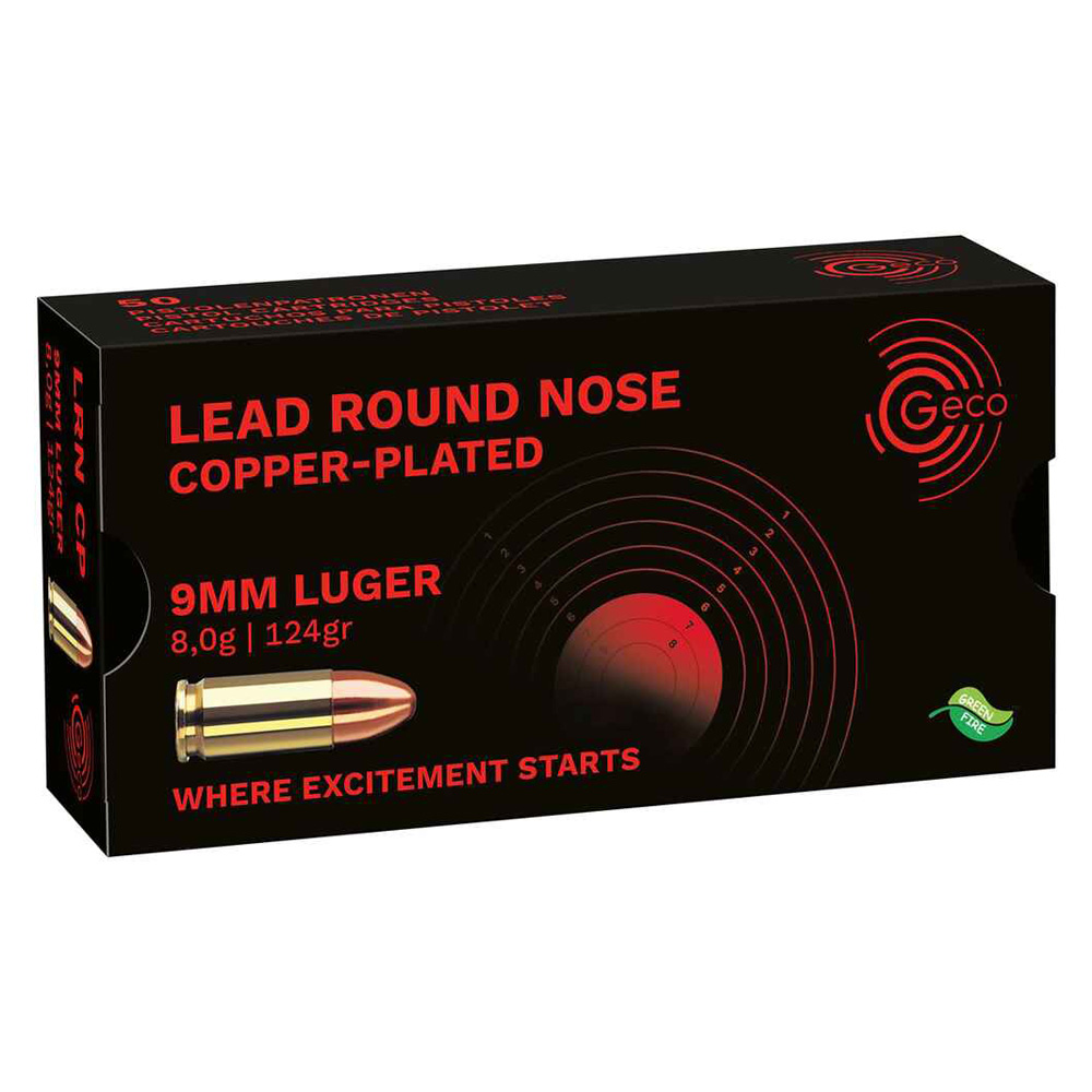 Geco 9 mm Luger Lead Round Nose verkupfert 8,0g/124grs.