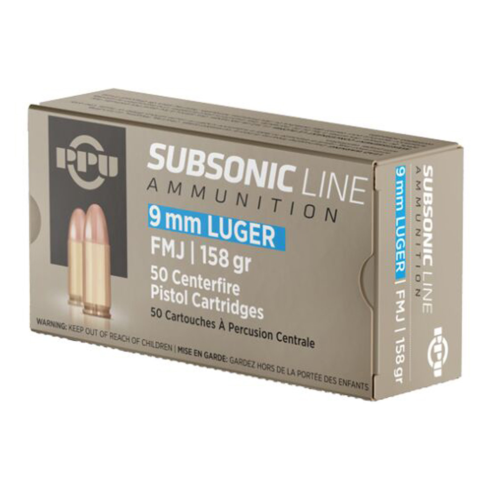 PPU 9 mm Luger FMJ Subsonic 10g/158grs.