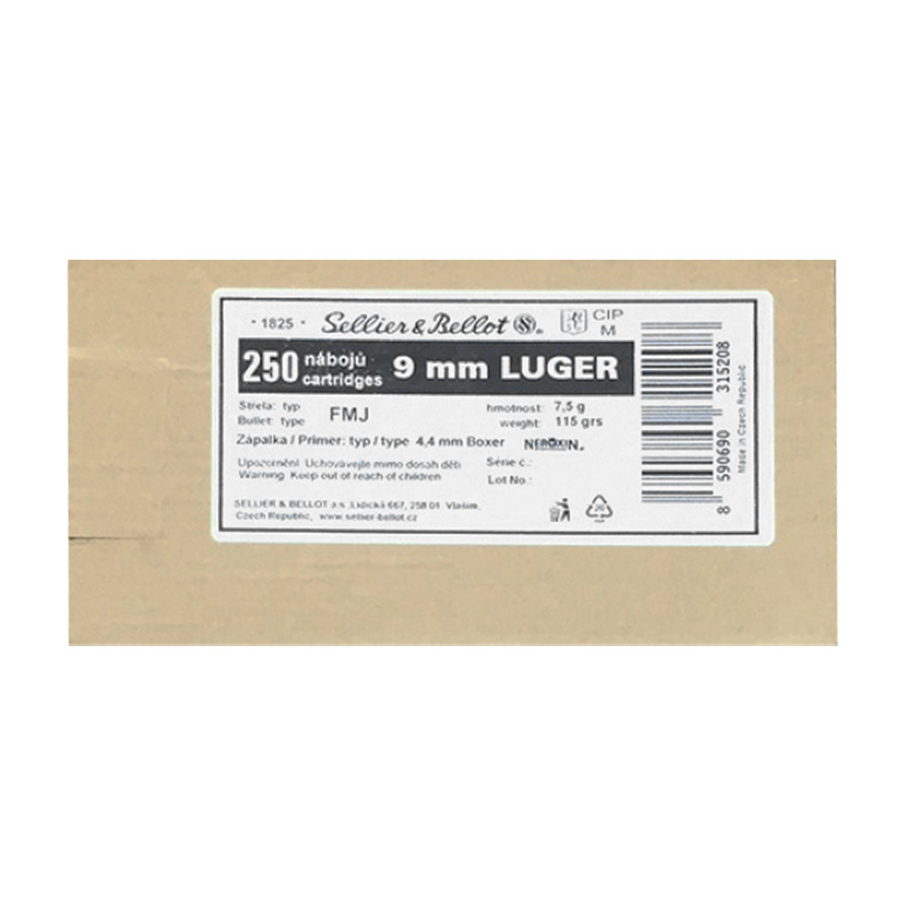 Sellier & Bellot 9 mm Luger Schütt FMJ 7,5g/115grs.